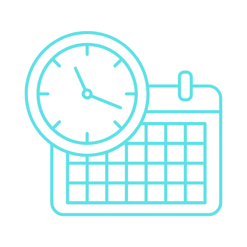 Light blue outline of a clock overlapping a calendar, symbolizing seo scheduling, on a light gray background.