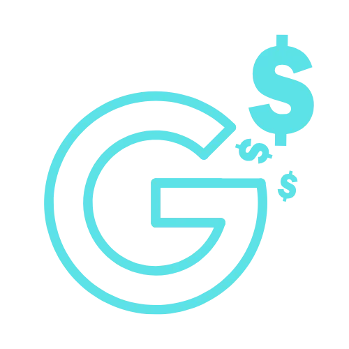 A large blue G with three blue dollar signs, symbolizing SEO success, above its upper right side on a light background.