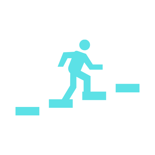 Local Citation Building and NAP Consistency Management Blue figure climbing upward steps, symbolizing progress or advancement, on a light gray background.