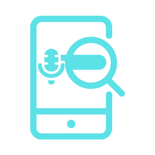 Mobile Local Search and Voice Search Optimization Blue icon of a smartphone with a microphone and a magnifying glass overlapping the screen, symbolizing voice search.