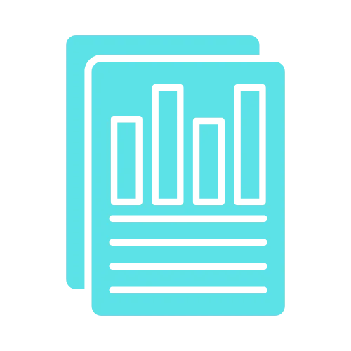Two blue documents with bar graphs and lines, symbolizing digital marketing reports, on a light gray background.