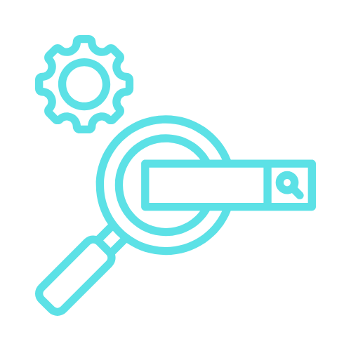 Near Me Search Optimization and Voice Search Targeting Blue outline icons of a magnifying glass, settings gear, and search bar on a light gray background.
