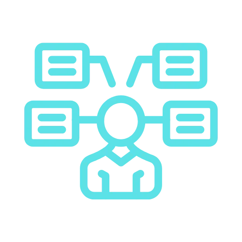 Outline of a person with four connected boxes symbolizing digital marketing or communication flow.