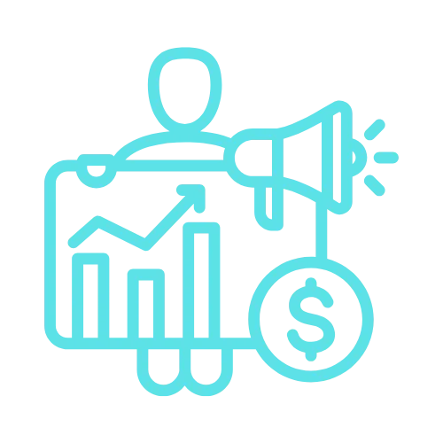 A person holding a chart with a rising graph, a megaphone, and a dollar sign, symbolizing website marketing growth.