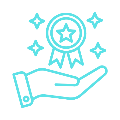 Outlined hand holding a ribbon with a star, surrounded by sparkles, symbolizing website achievement or recognition.