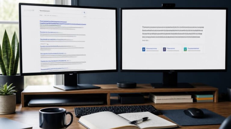 AI search optimization: two monitors comparing a list of search links with a single AI-generated answer
