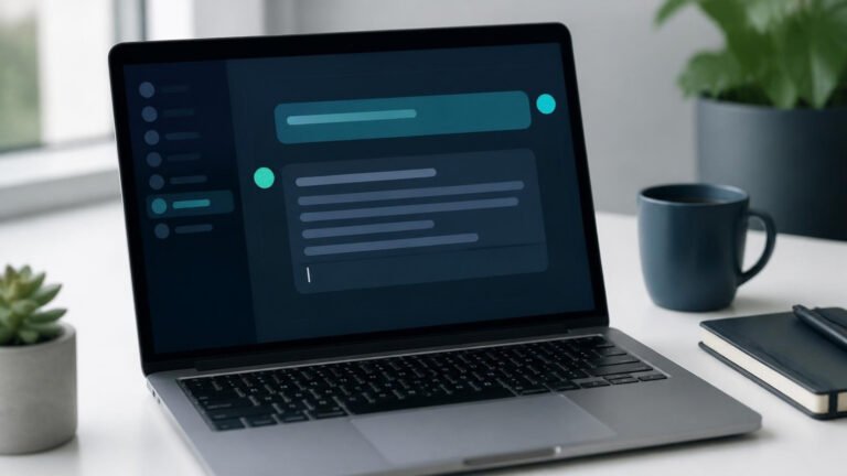 AI search optimization: laptop showing an AI assistant answering a typed question