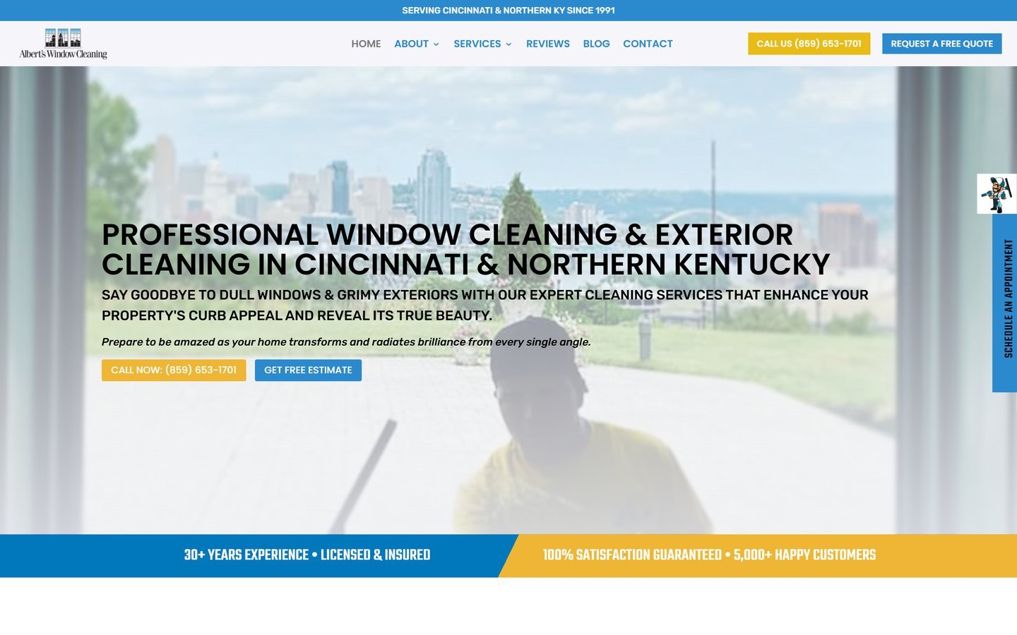 Albert’s Window Cleaning window cleaning website in Ludlow, KY, designed by Ambition Business Solutions