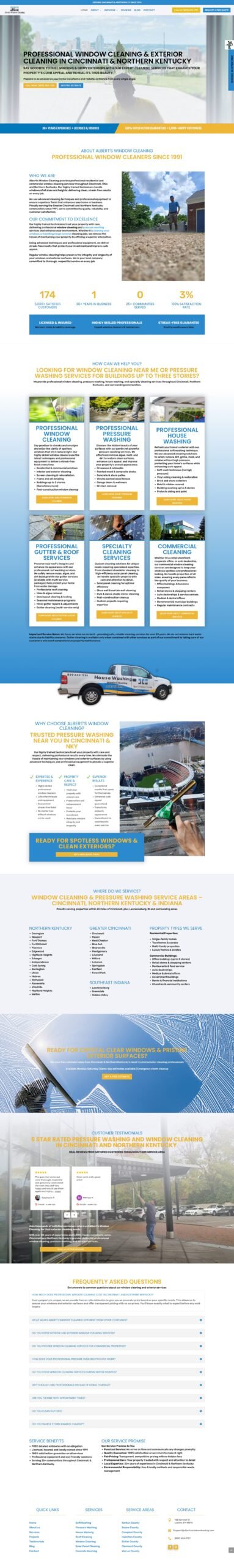 Full page of the Albert’s Window Cleaning window cleaning website, designed and built by Ambition Business Solutions