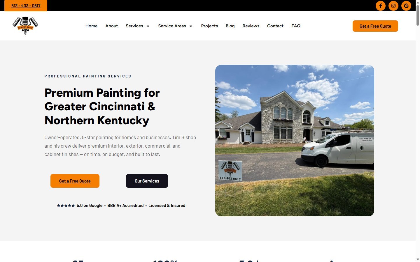 Bishop Elite Painting house painting website in Loveland, OH, designed by Ambition Business Solutions