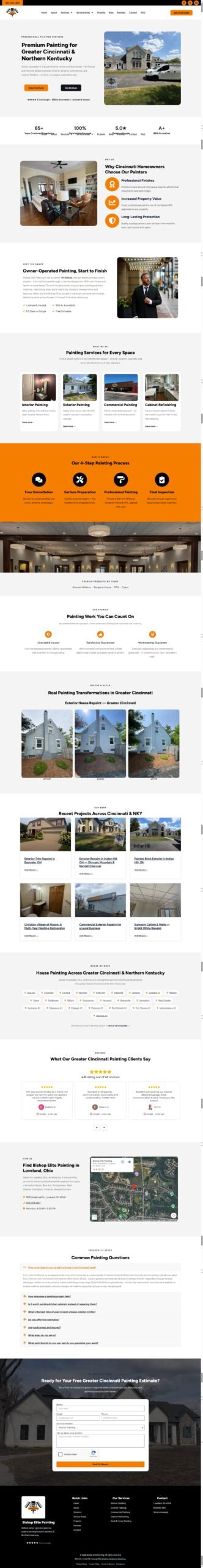 Full page of the Bishop Elite Painting house painting website, designed and built by Ambition Business Solutions
