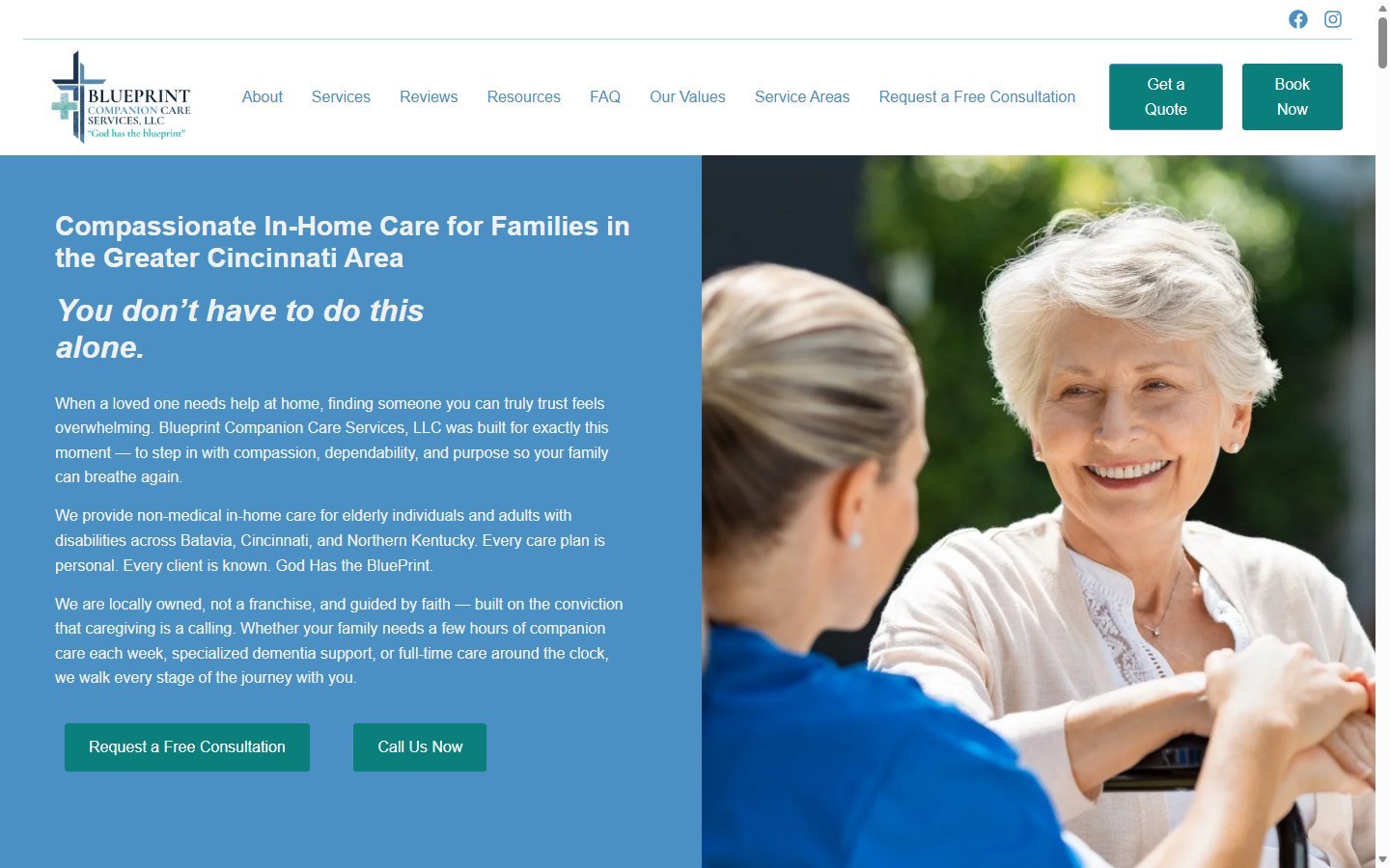 Blueprint Companion Care in-home companion care website in Batavia, OH, designed by Ambition Business Solutions