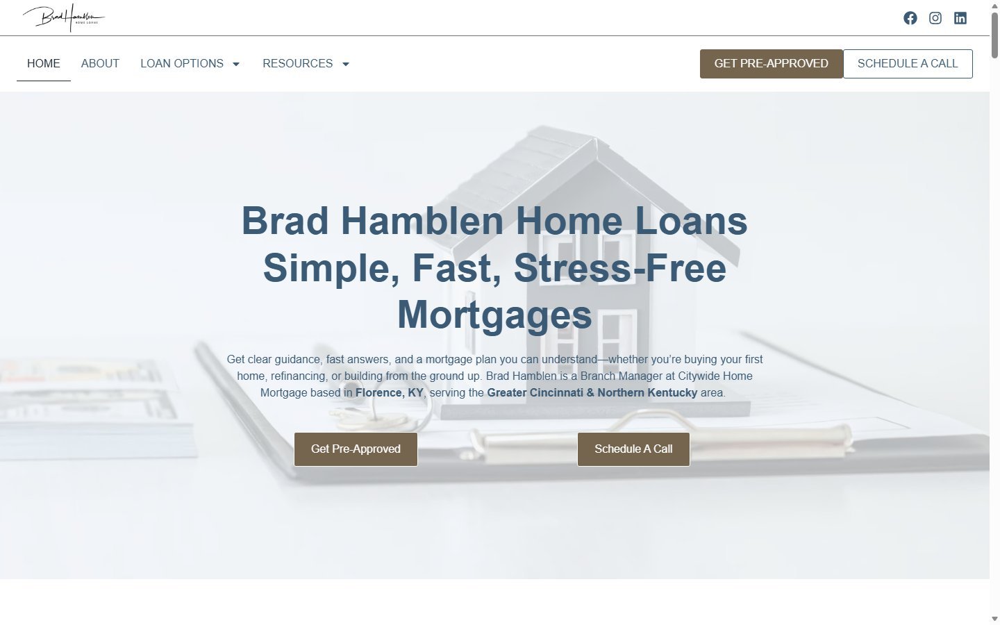 Brad Hamblen Home Loans mortgage lending website in Florence, KY, designed by Ambition Business Solutions