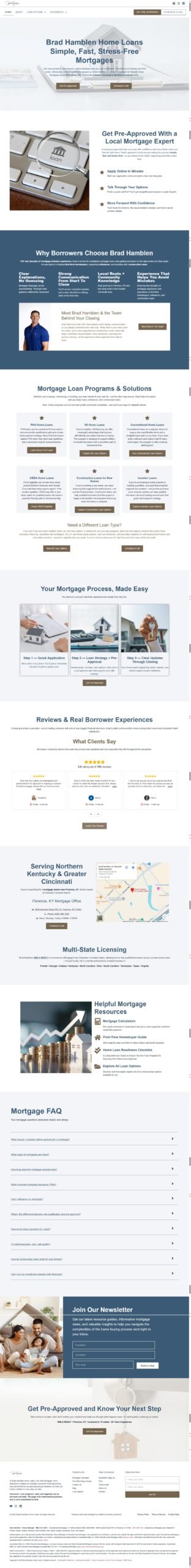 Full page of the Brad Hamblen Home Loans mortgage lending website, designed and built by Ambition Business Solutions