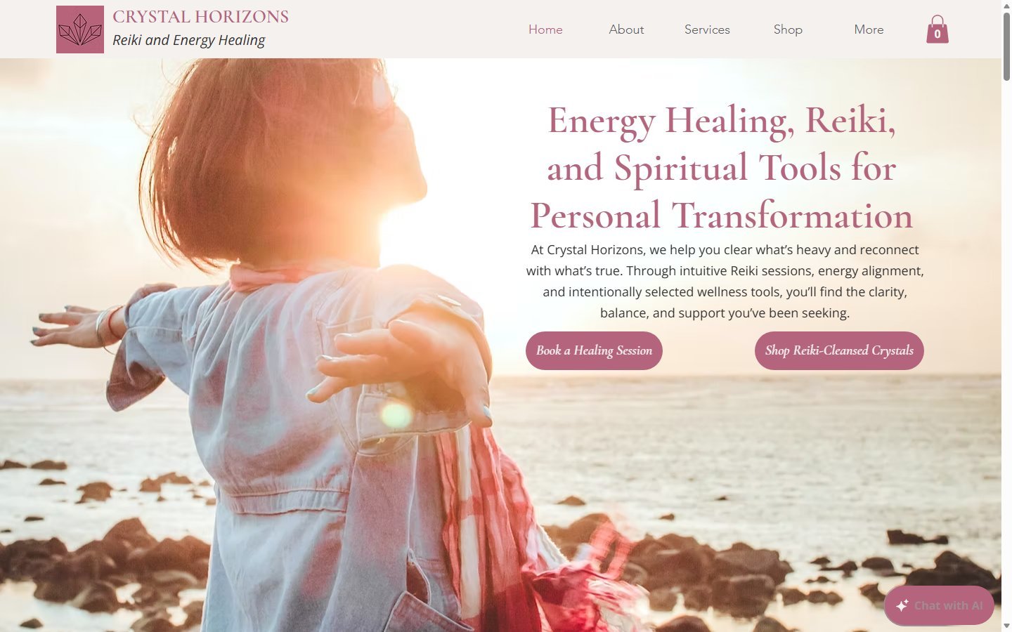 Crystal Horizons reiki and energy healing Wix website in Independence, KY, designed by Ambition Business Solutions