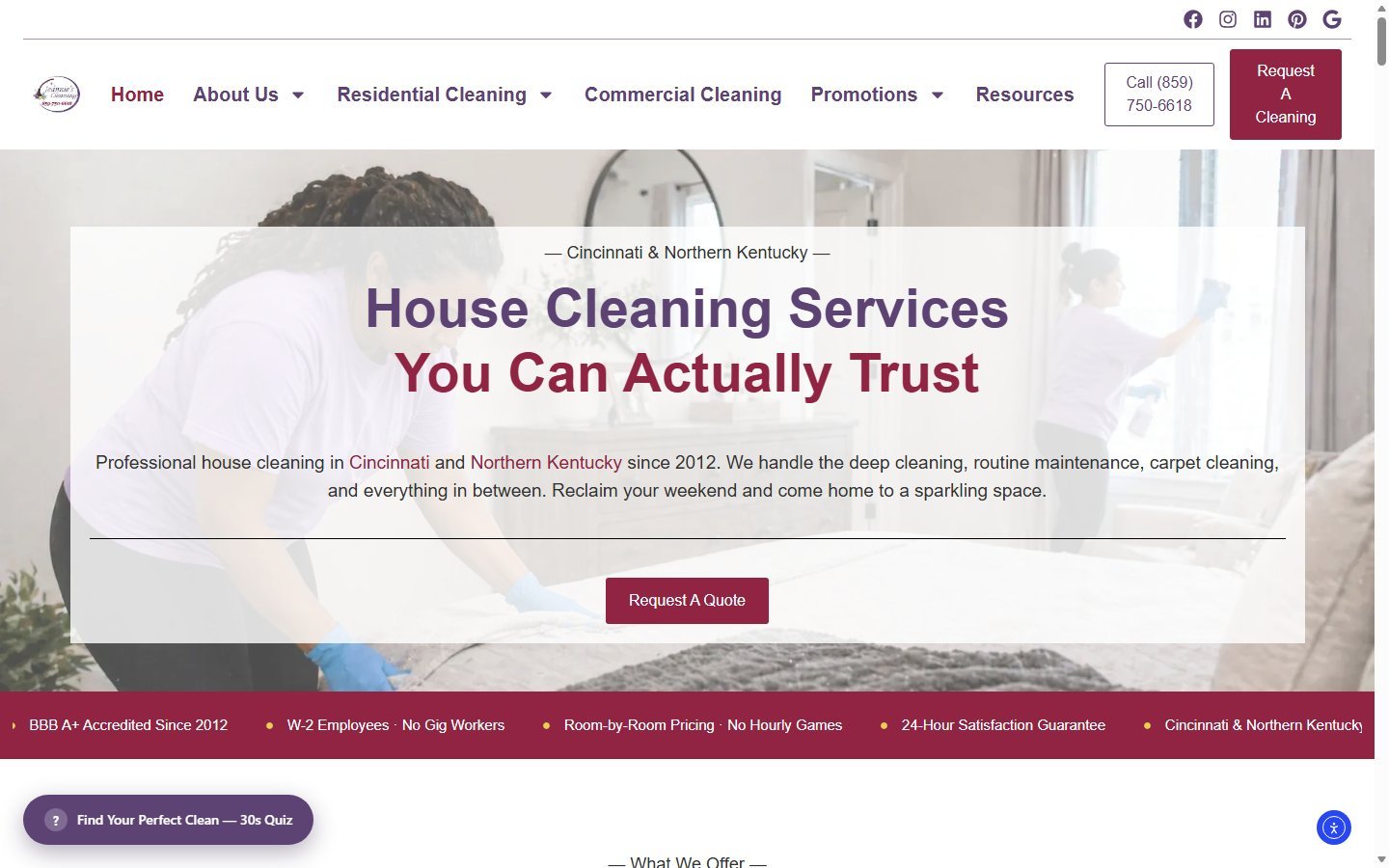 Jeannie’s Cleaning house cleaning website in Cold Spring, KY, designed by Ambition Business Solutions