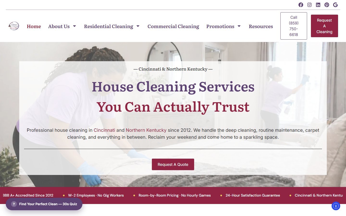 Jeannie’s Cleaning house cleaning website in Cold Spring, KY, designed by Ambition Business Solutions