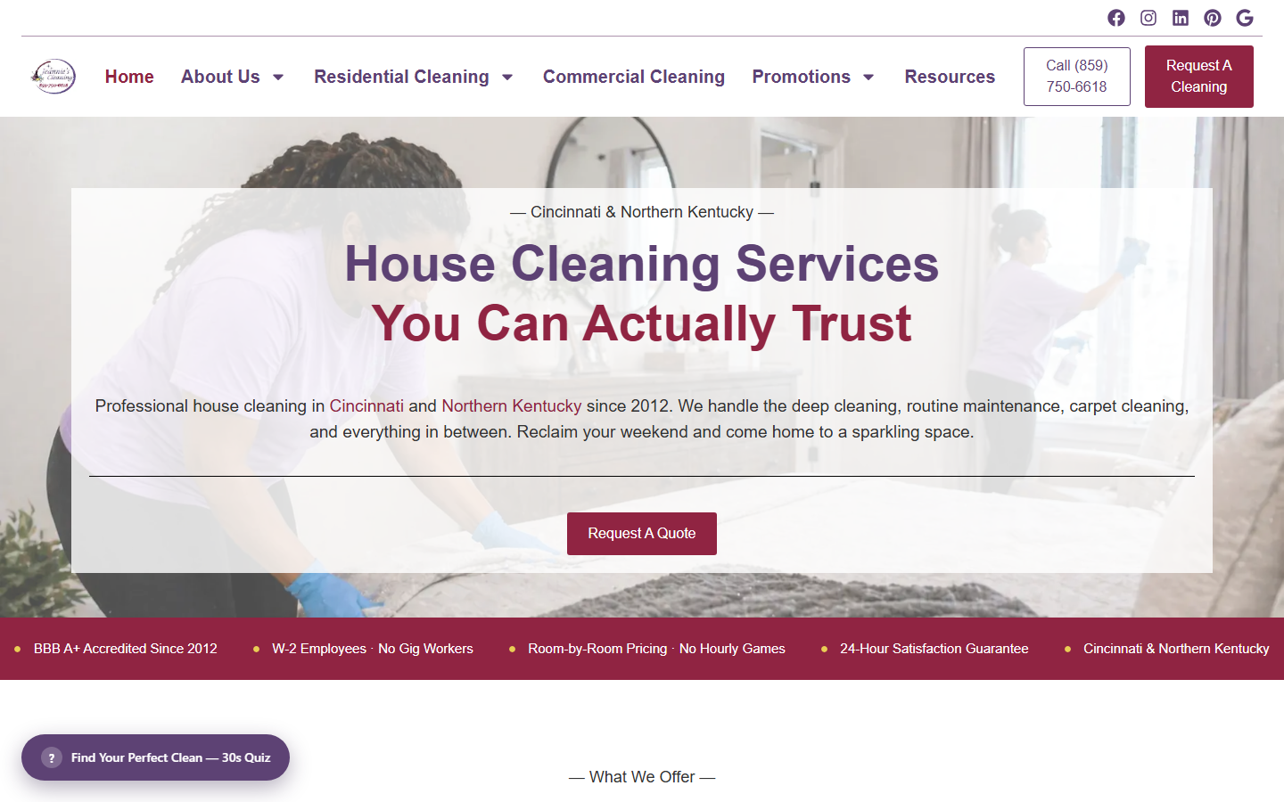 Jeannie’s Cleaning house cleaning website after the redesign by Ambition Business Solutions
