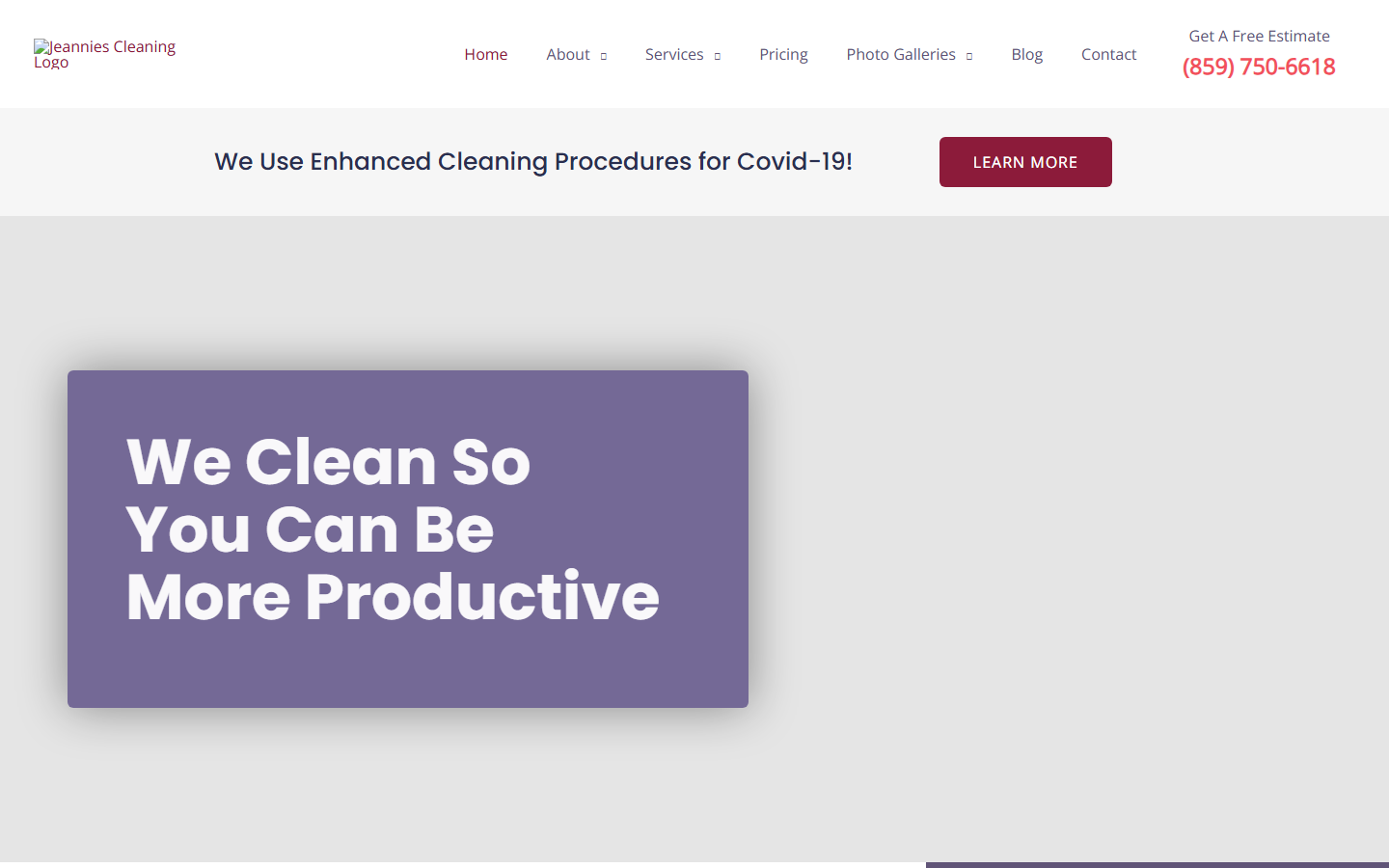 Jeannie’s Cleaning house cleaning website in February 2024, before the redesign