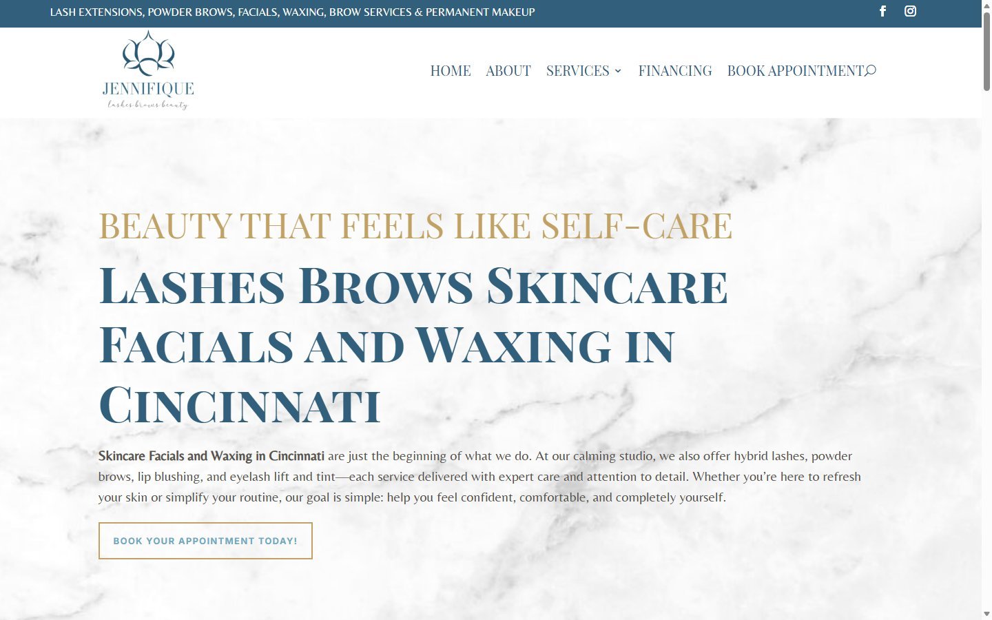 Jennifique Beauty beauty services website in Cincinnati, OH, designed by Ambition Business Solutions
