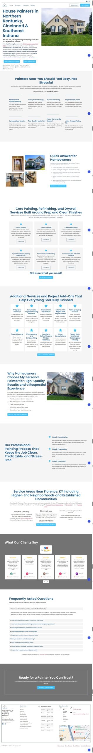 Full page of the My Personal Painter house painting website, designed and built by Ambition Business Solutions