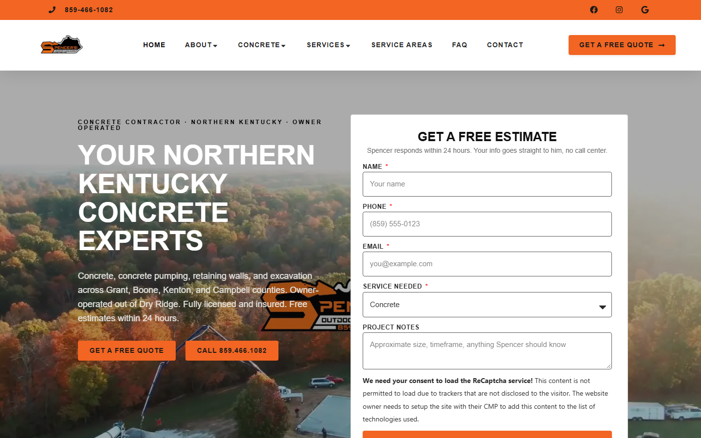 Spencer’s Outdoor Solutions concrete and outdoor contracting website in Northern Kentucky, designed by Ambition Business Solutions