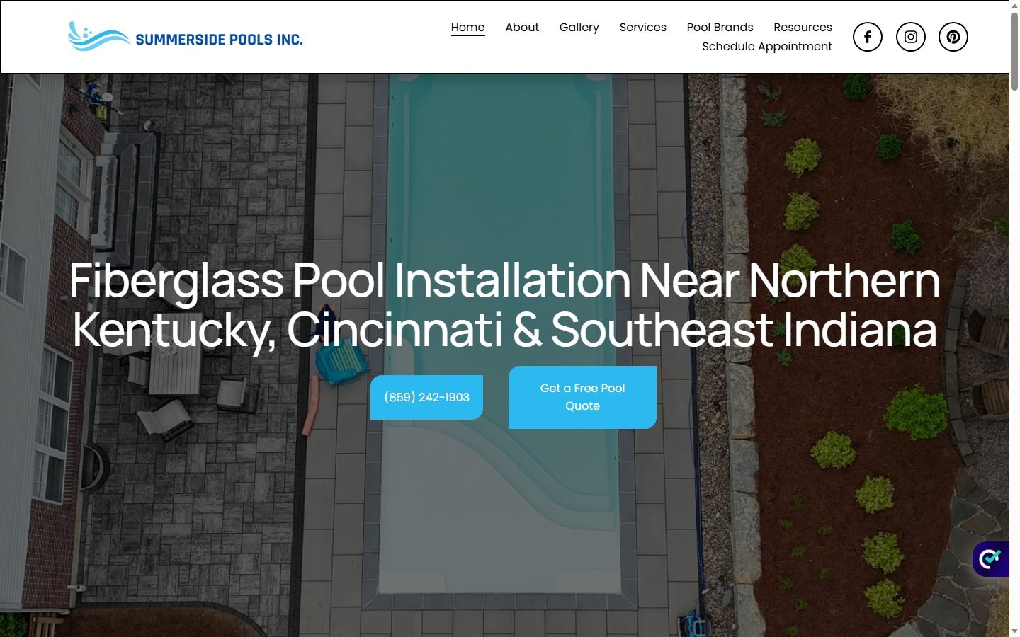 Summerside Pools home page built by Ambition Business Solutions