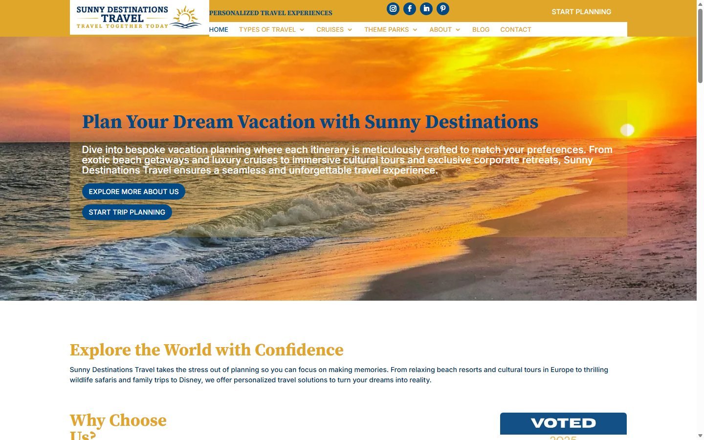 Sunny Destinations Travel travel agency website in Hebron, KY, designed by Ambition Business Solutions