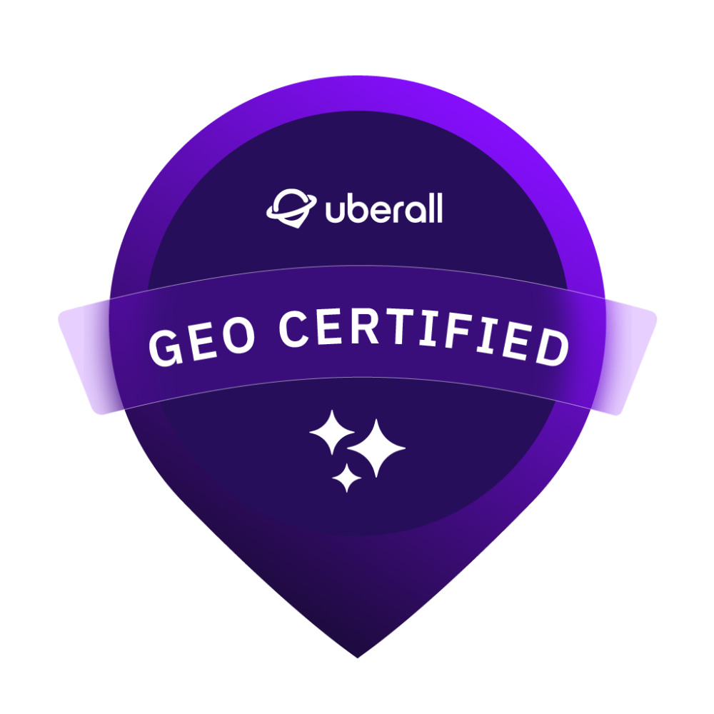 Uberall GEO Certified badge for generative engine optimization, earned by Ambition Business Solutions