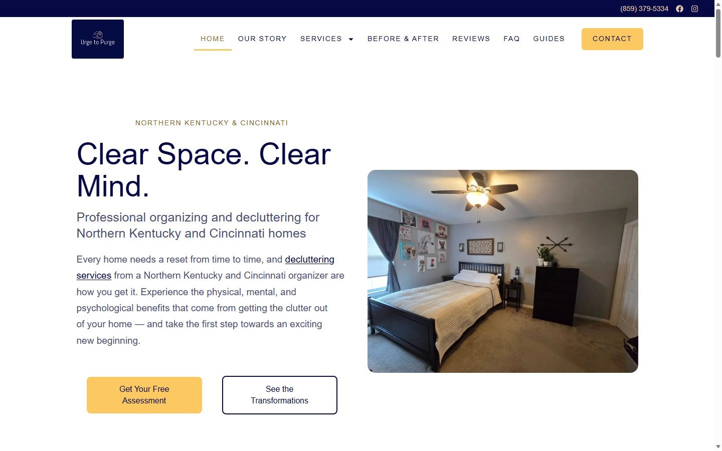 Urge to Purge professional organizing website in Union, KY, designed by Ambition Business Solutions